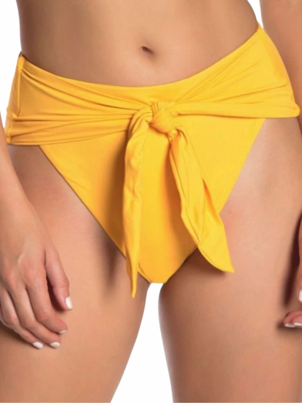 Beach Joy Women’s Yellow Tie Front High Waist Bikini Bottom Size Small